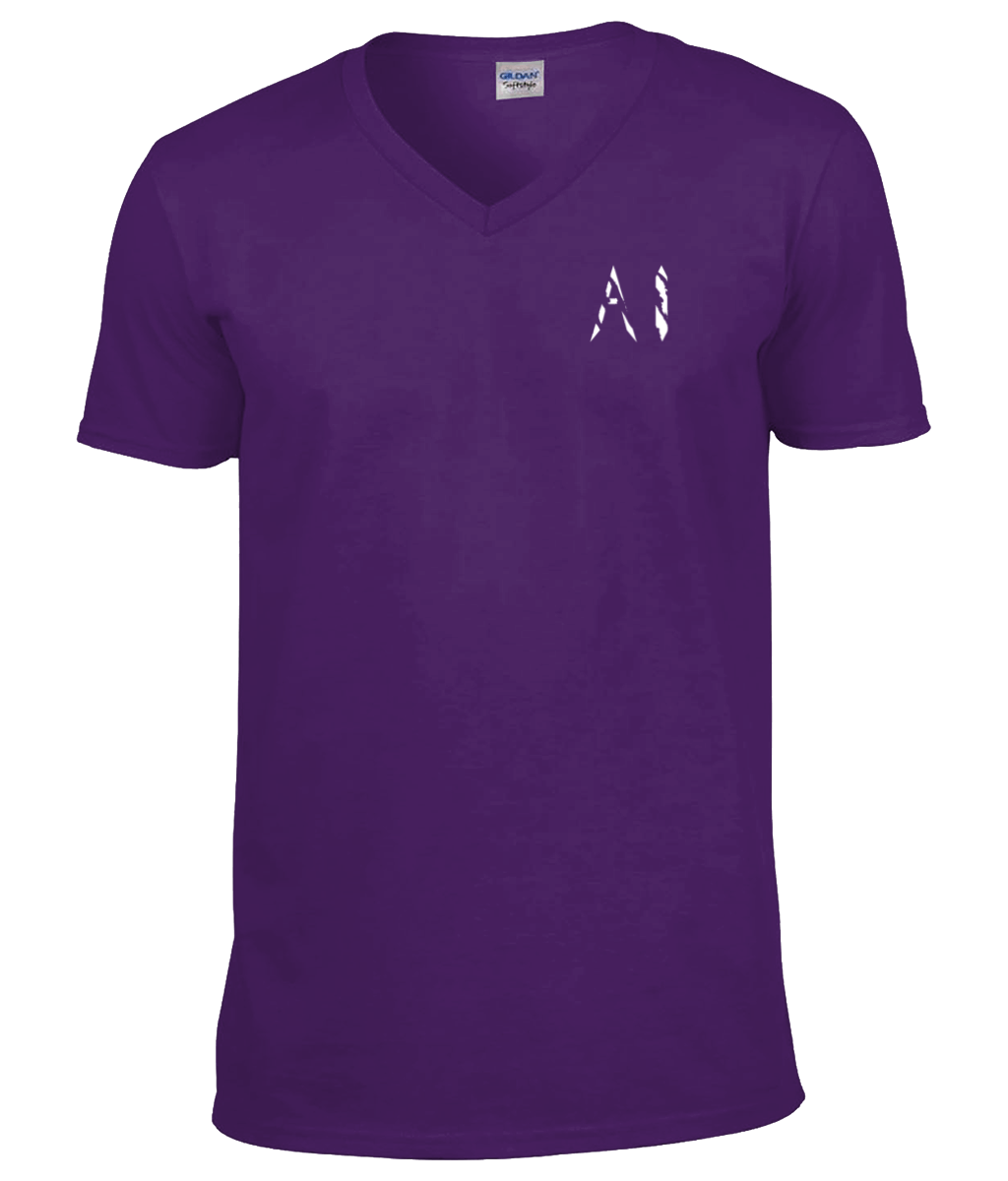 Womens Dark purple Classic V Neck T-Shirt with black AI logo on left breast