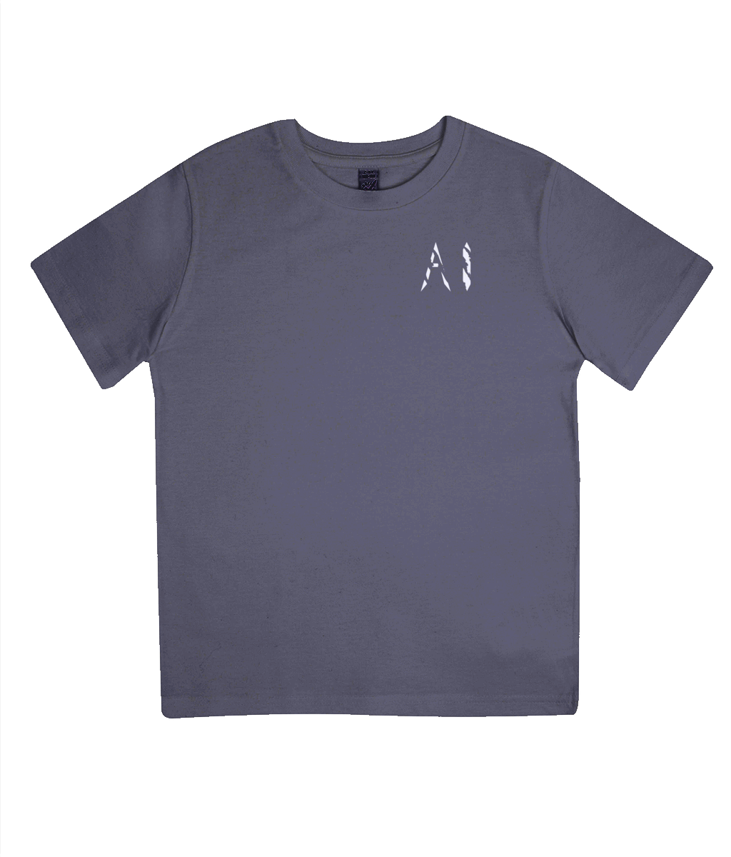 Kids dark grey Casual Jersey T-Shirt with White AI logo on the left chest