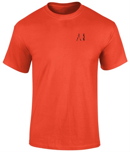 Mens orange Heavy Cotton T-Shirt with black AI logo on the left chest