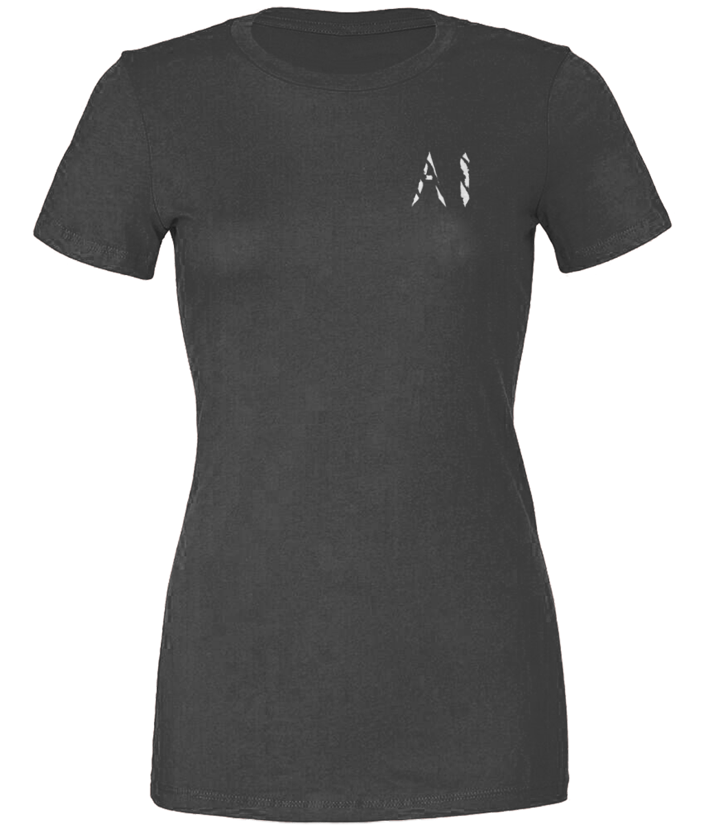 Womens charcoal Casual T-Shirt with white AI logo on left breast