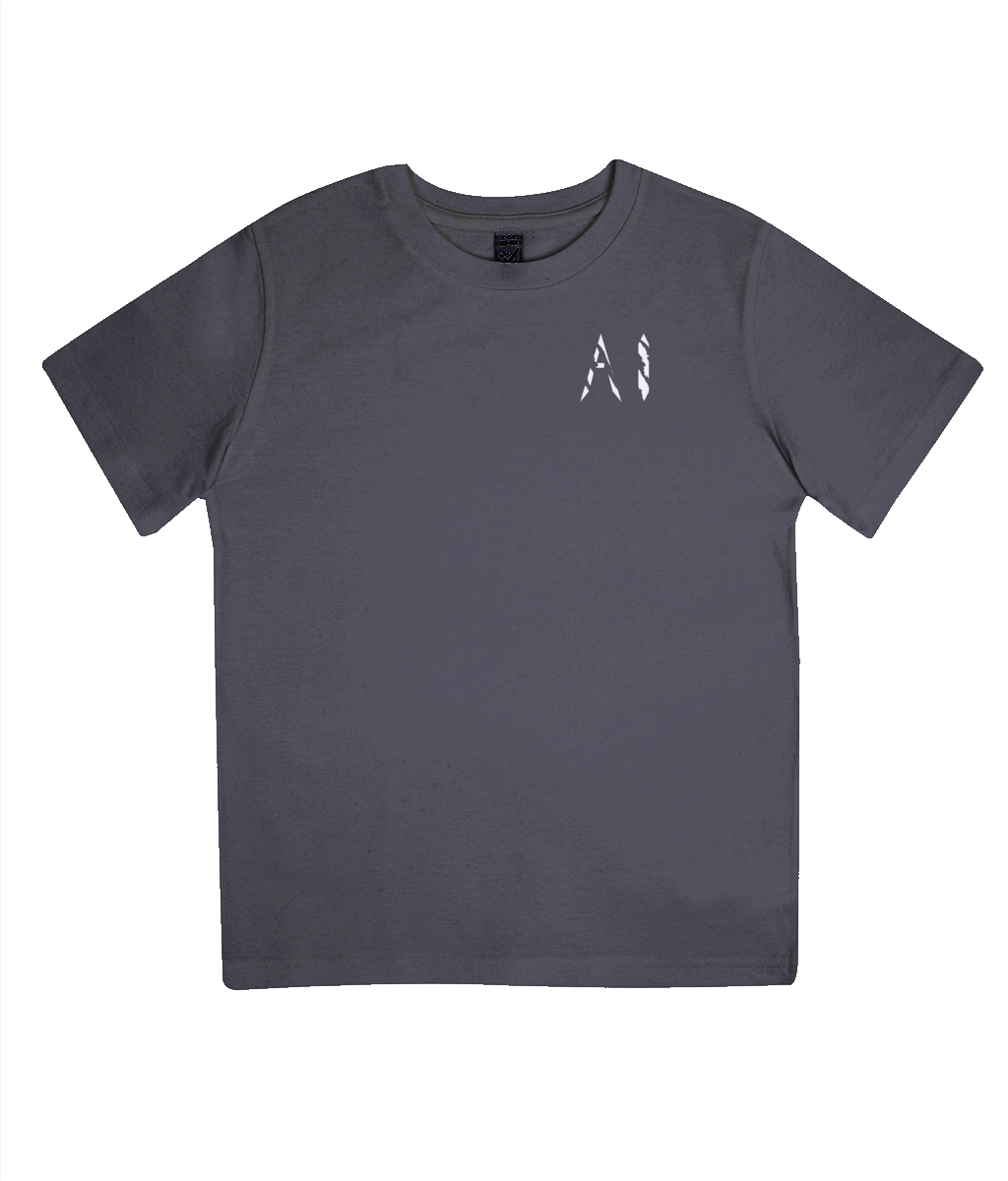 Kids charcoal Casual Jersey T-Shirt with White AI logo on the left chest