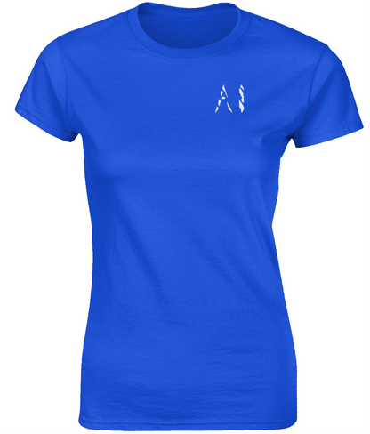 Womens dark blue Fitted Ringspun T-Shirt with White AI logo on left breast