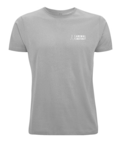 Mens even lighter grey Casual Cotton T-Shirt with White AI logo and Animal Instinct in White writing on the left chest