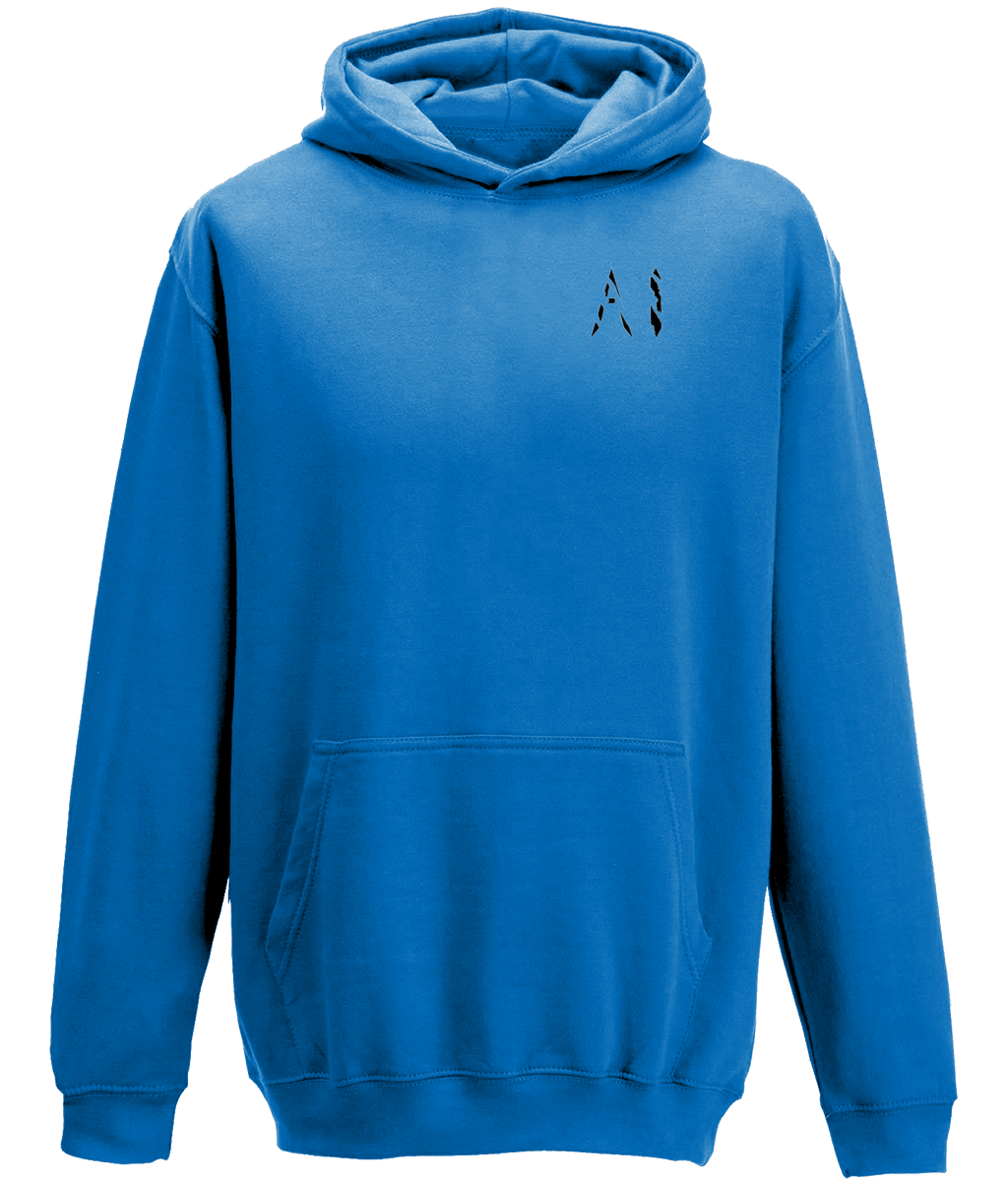 Kids blue Casual Hoodie with black AI logo on the left chest