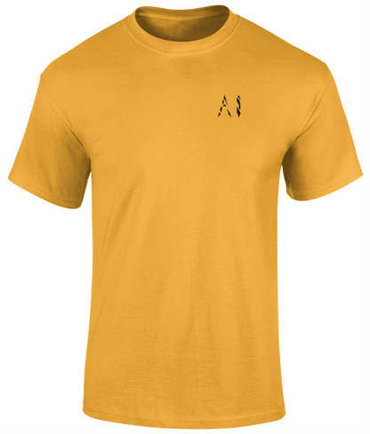 Mens yellow Heavy Cotton T-Shirt with black AI logo on the left chest