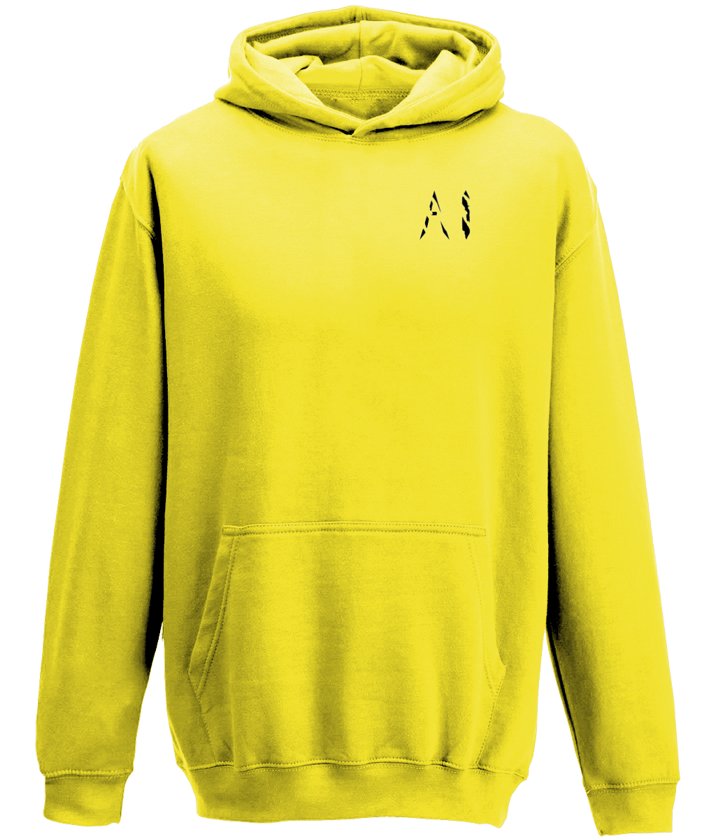 Kids yellow Casual Hoodie with black AI logo on the left chest