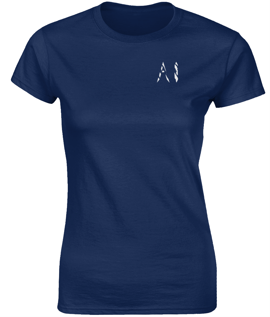 Womens grey blue  Fitted Ringspun T-Shirt with White AI logo on left breast