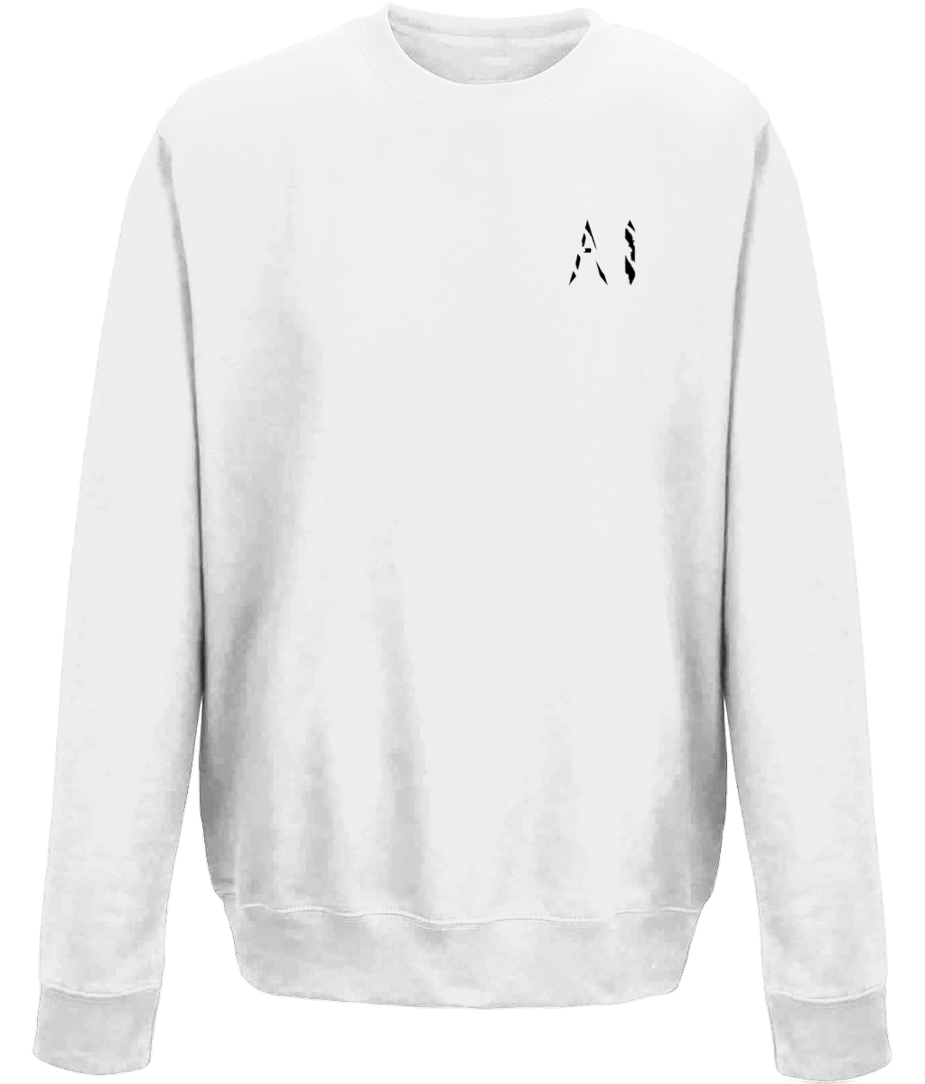 Kids white Casual Sweatshirt with black AI logo on the left chest