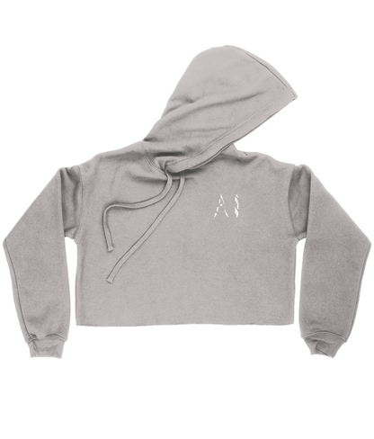 Womens light grey Cropped Raw Edge Hoodie with white AI logo on the left breast