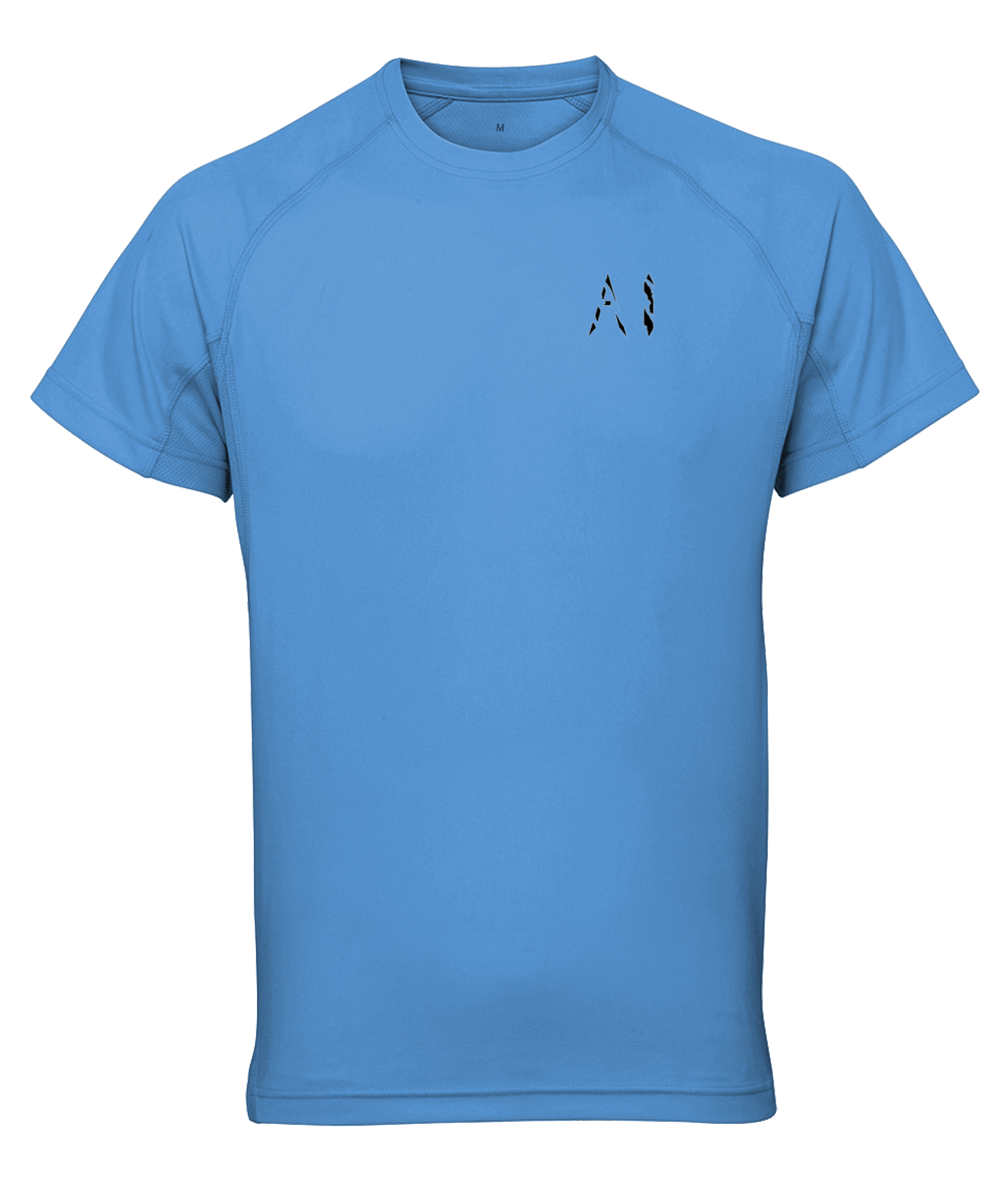 Mens blue Athletic Performance Top with black AI logo on the left chest