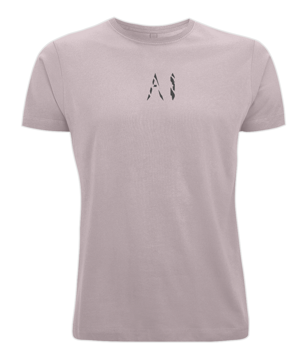 Mens light pink Oversized Pump Cover T-Shirt with black AI logo on centre chest
