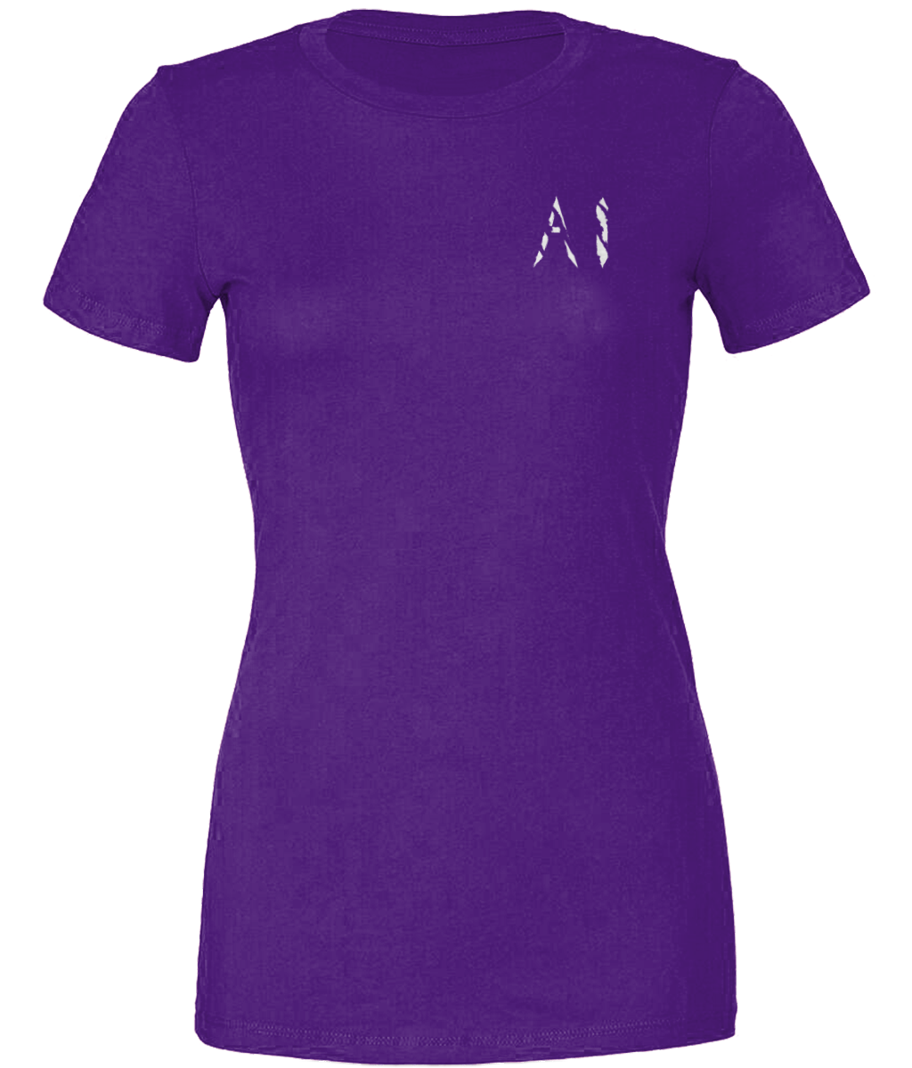 Womens Pruple Casual T-Shirt with white AI logo on left breast