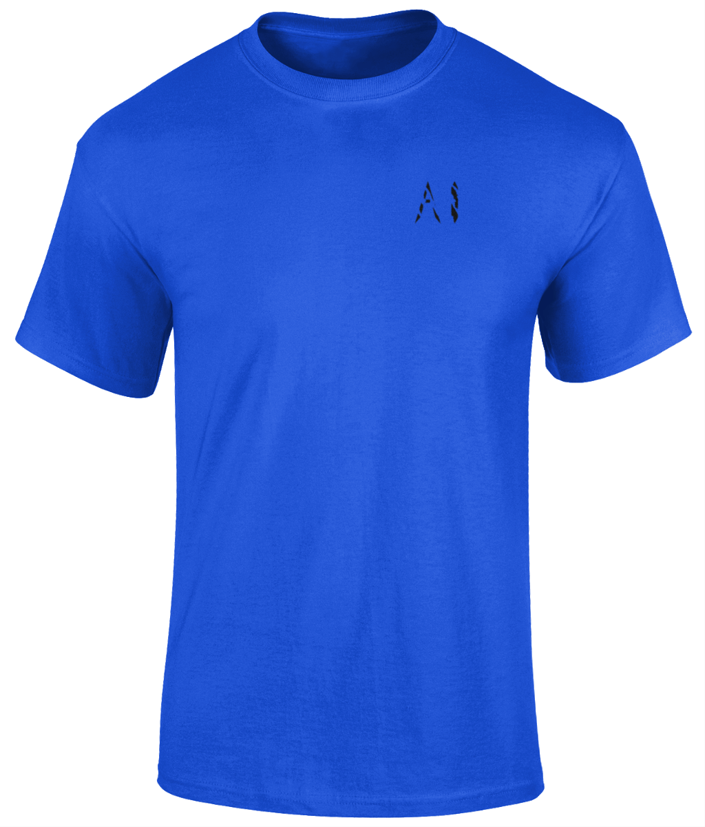 Mens dark blue Heavy Cotton T-Shirt with black AI logo on the left chest