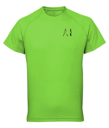Womens lime green Athletic Performance Top with black AI logo on left breast