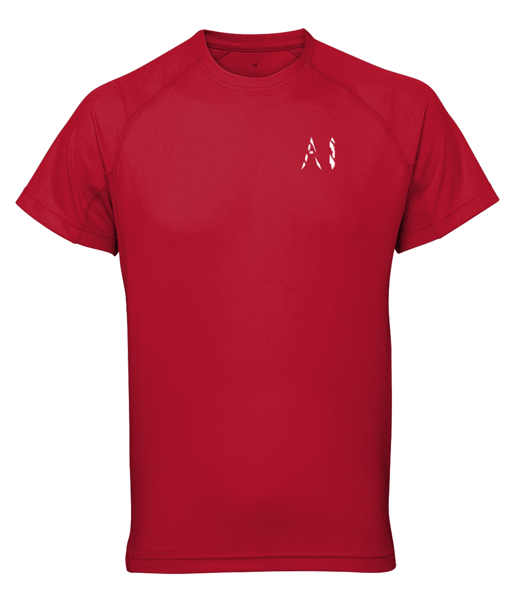 Mens Red Athletic Performance Top with White AI logo on the left chest