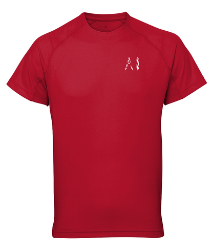 Mens Red Athletic Performance Top with White AI logo on the left chest