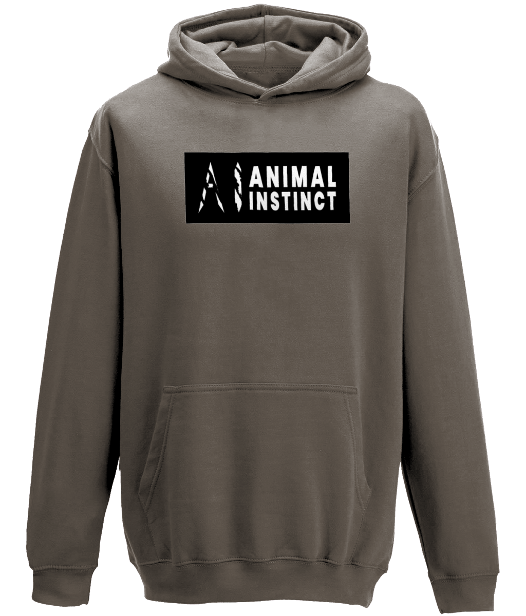 AI Clothing Animal Instinct Black Hoodie with Black Box and White Writing with White AI Logo