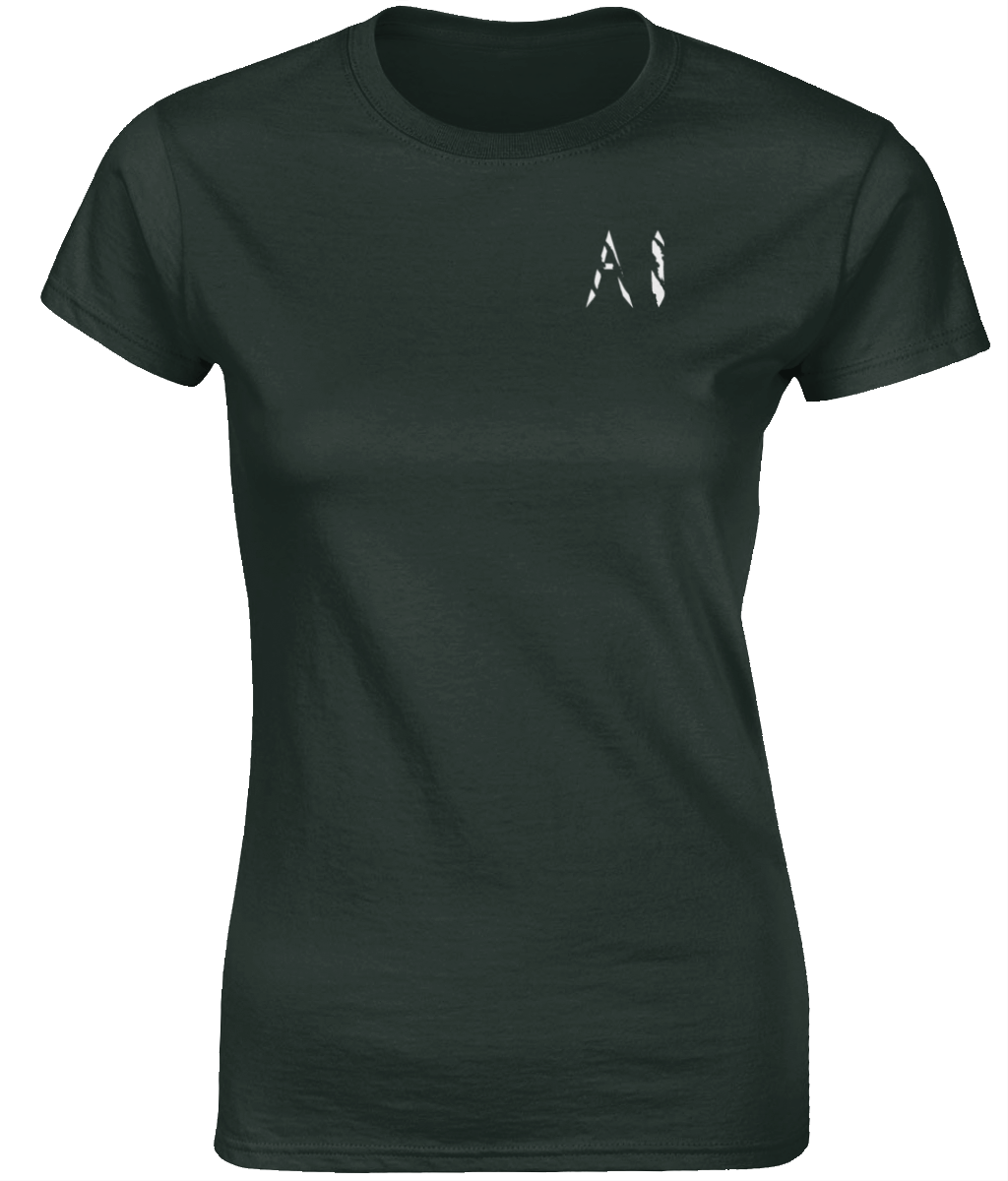 Womens charcoal Fitted Ringspun T-Shirt with White AI logo on left breast