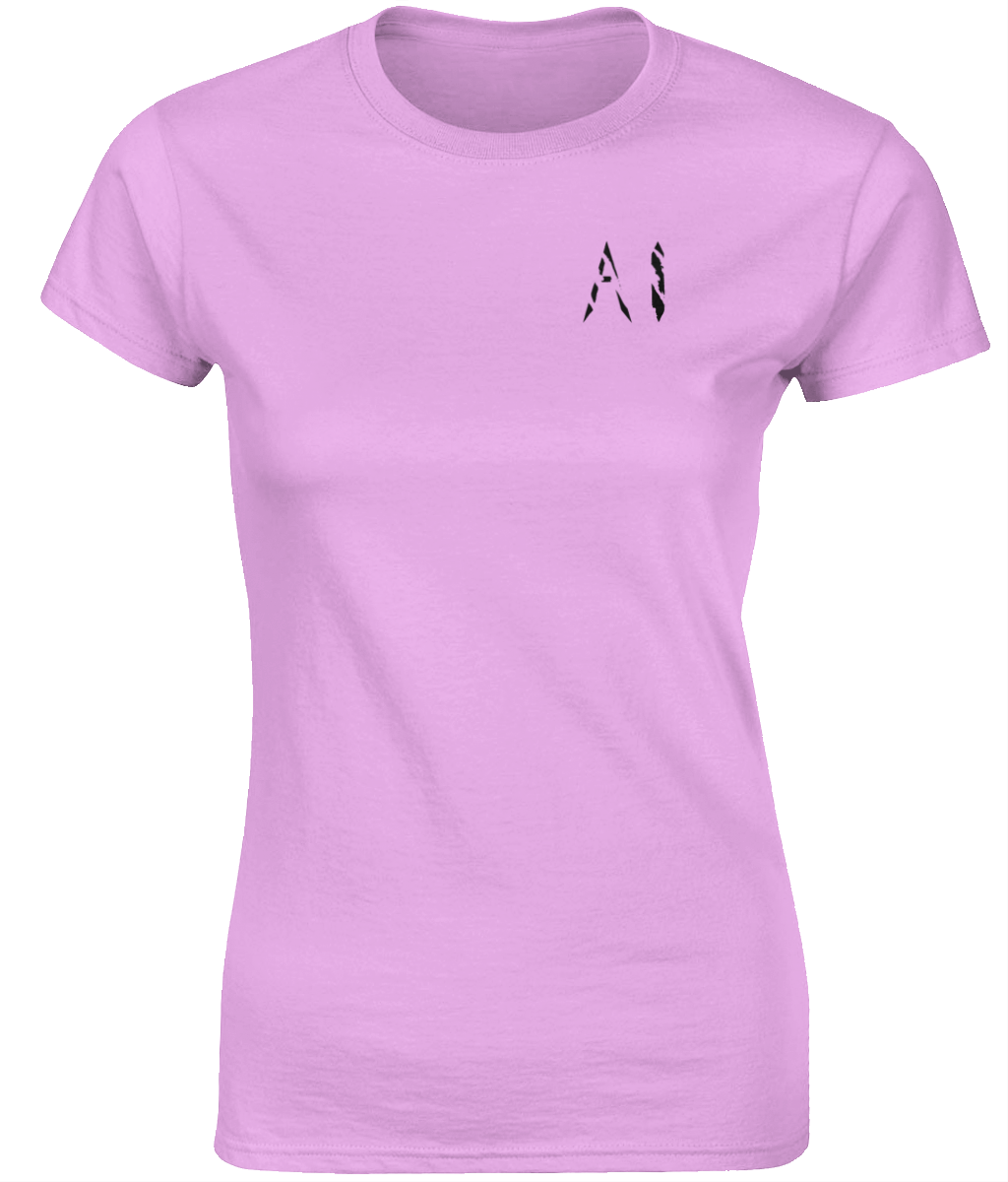 Womens lilac Fitted Ringspun T-Shirt with black AI logo on left breast
