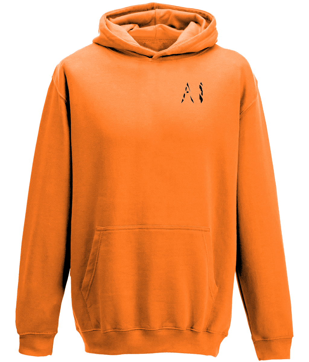 Kids Orange Casual Hoodie with black AI logo on the left chest