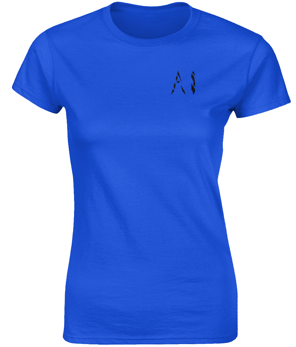 Womens blue Fitted Ringspun T-Shirt with black AI logo on left breast