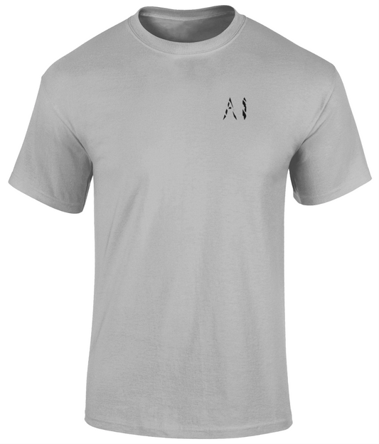 Mens grey Heavy Cotton T-Shirt with black AI logo on the left chest