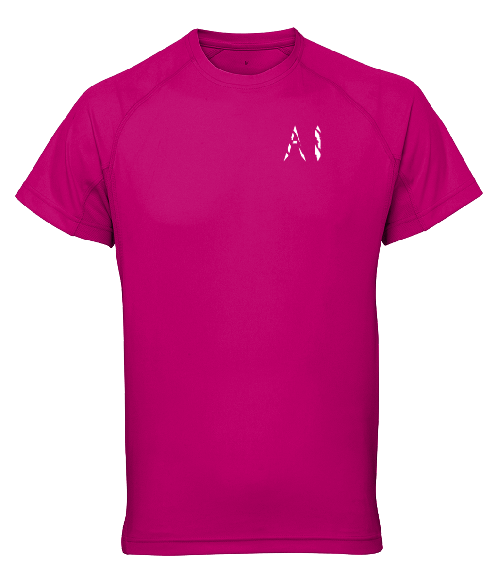 Womens magenta purple Athletic Performance Top with White AI logo on left breast