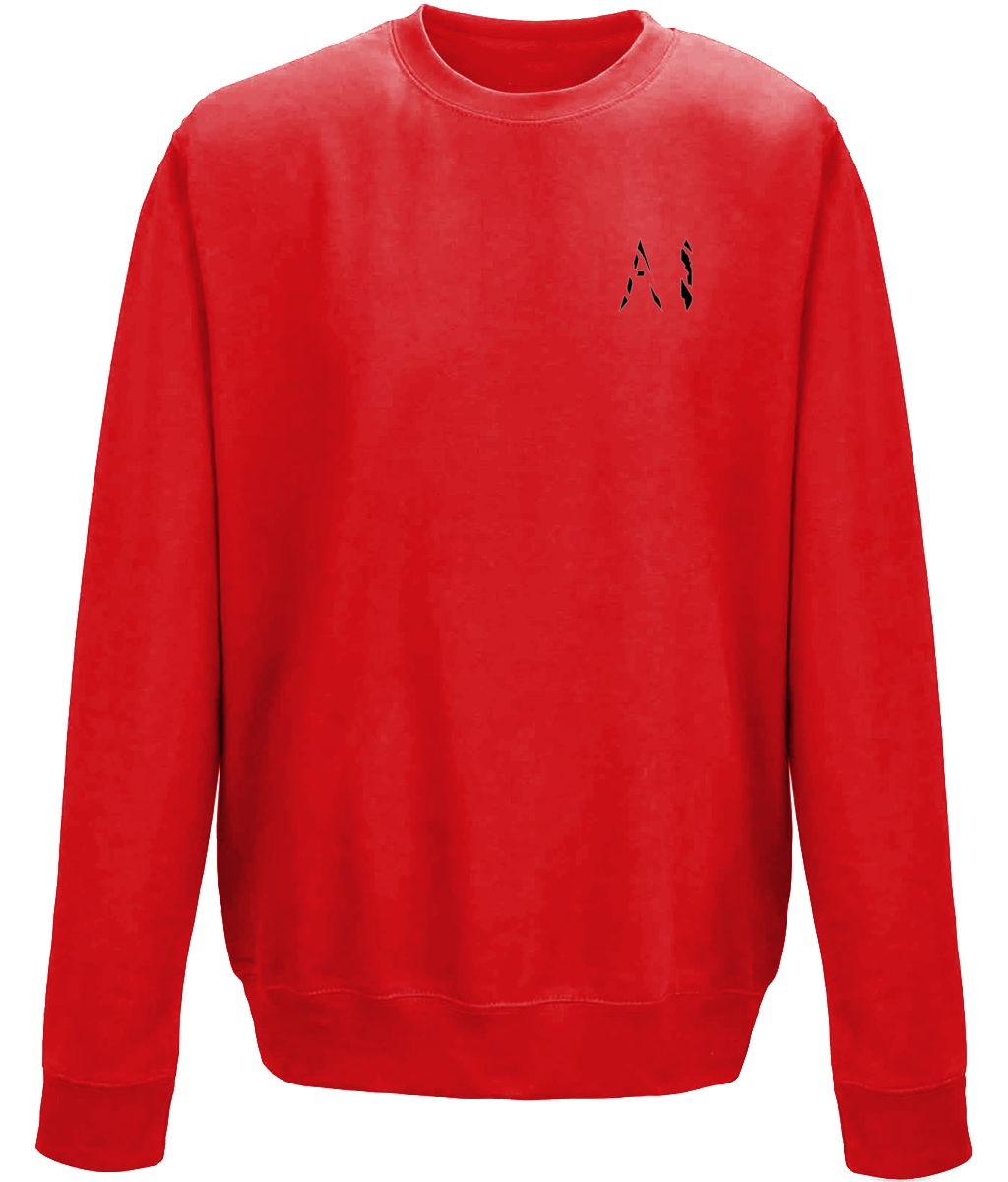 Kids red Casual Sweatshirt with black AI logo on the left chest
