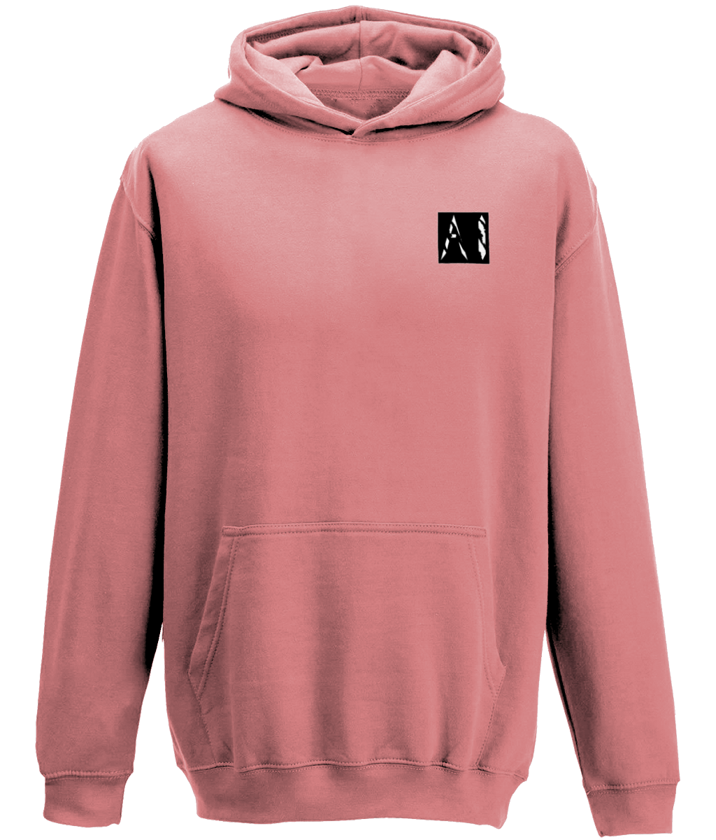 Animal Instinct Signature Box Logo pink Hoodie with white AI logo within a black box located on the left chest