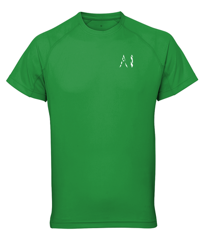 Mens green Athletic Performance Top with White AI logo on the left chest
