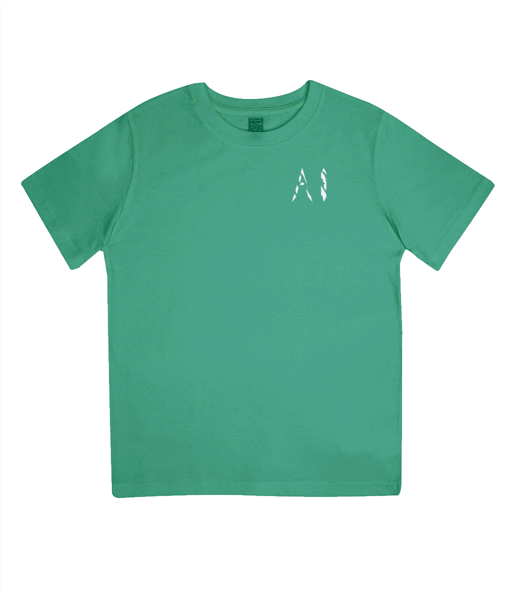 Kids mint green Casual Jersey T-Shirt with White AI logo on the left chest