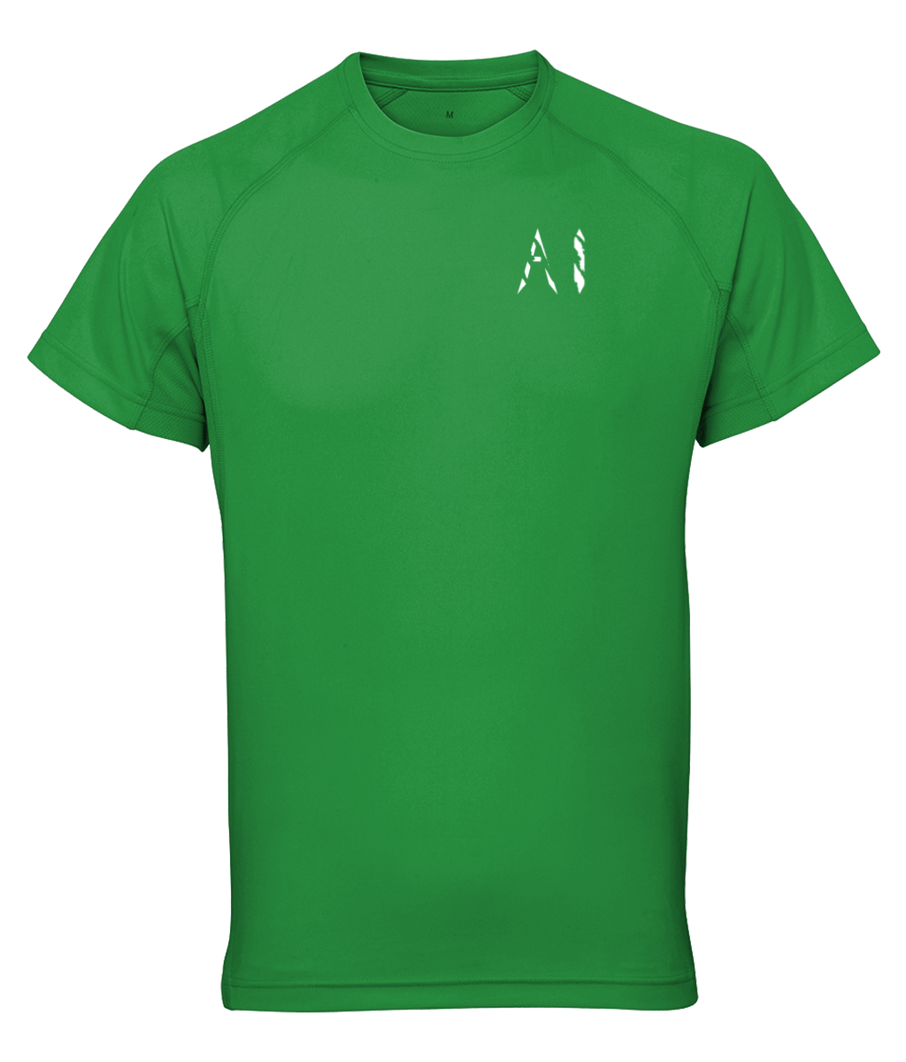 Womens green Athletic Performance Top with White AI logo on left breast