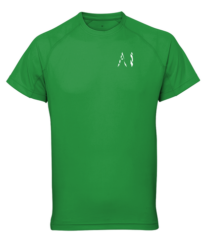 Womens green Athletic Performance Top with White AI logo on left breast
