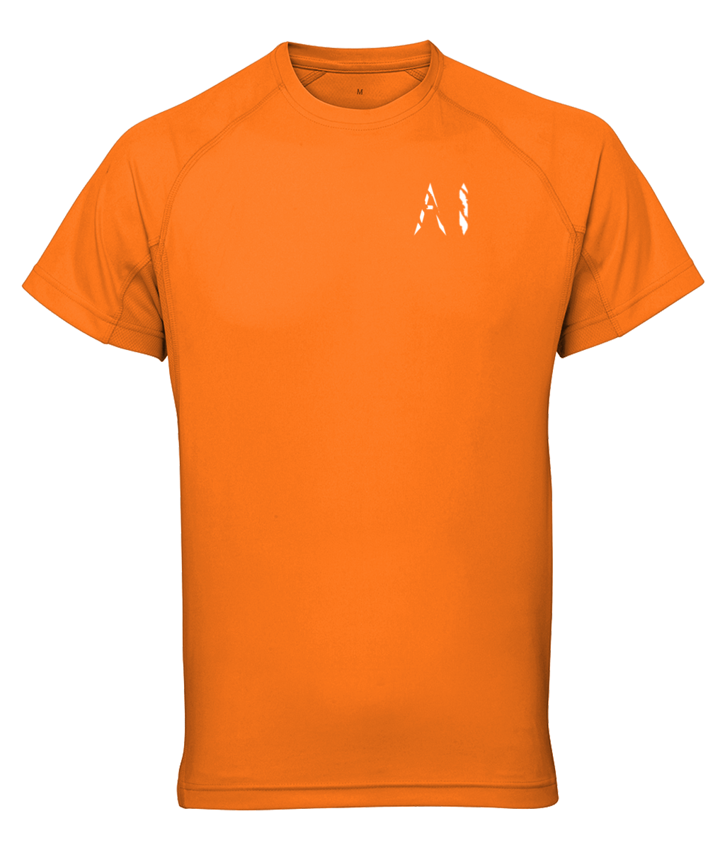 Womens orange Athletic Performance Top with White AI logo on left breast