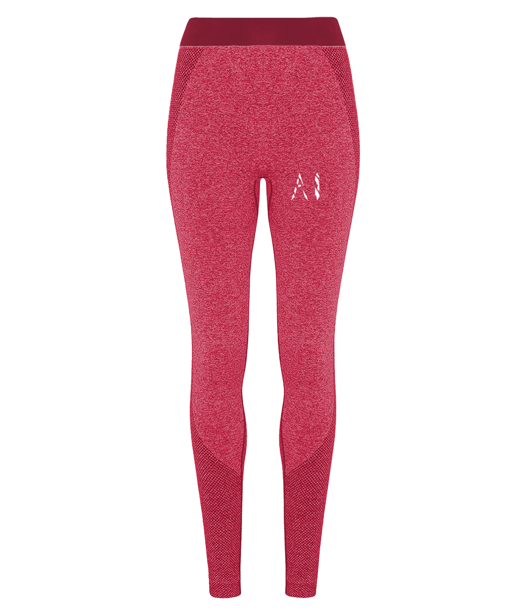 Womens rose red Athletic Seamless Sports Leggings with White AI logo on upper thigh