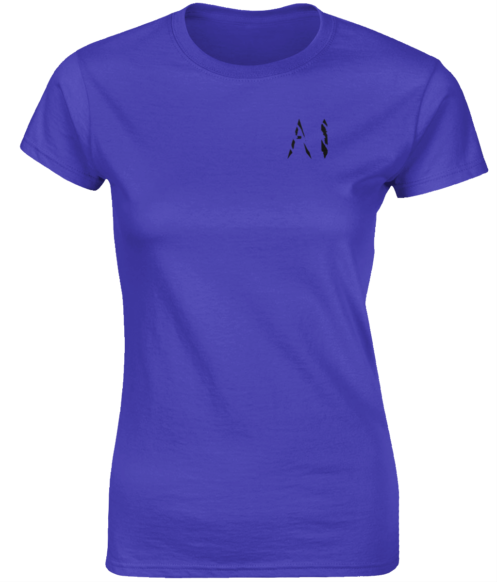Womens purple Fitted Ringspun T-Shirt with black AI logo on left breast