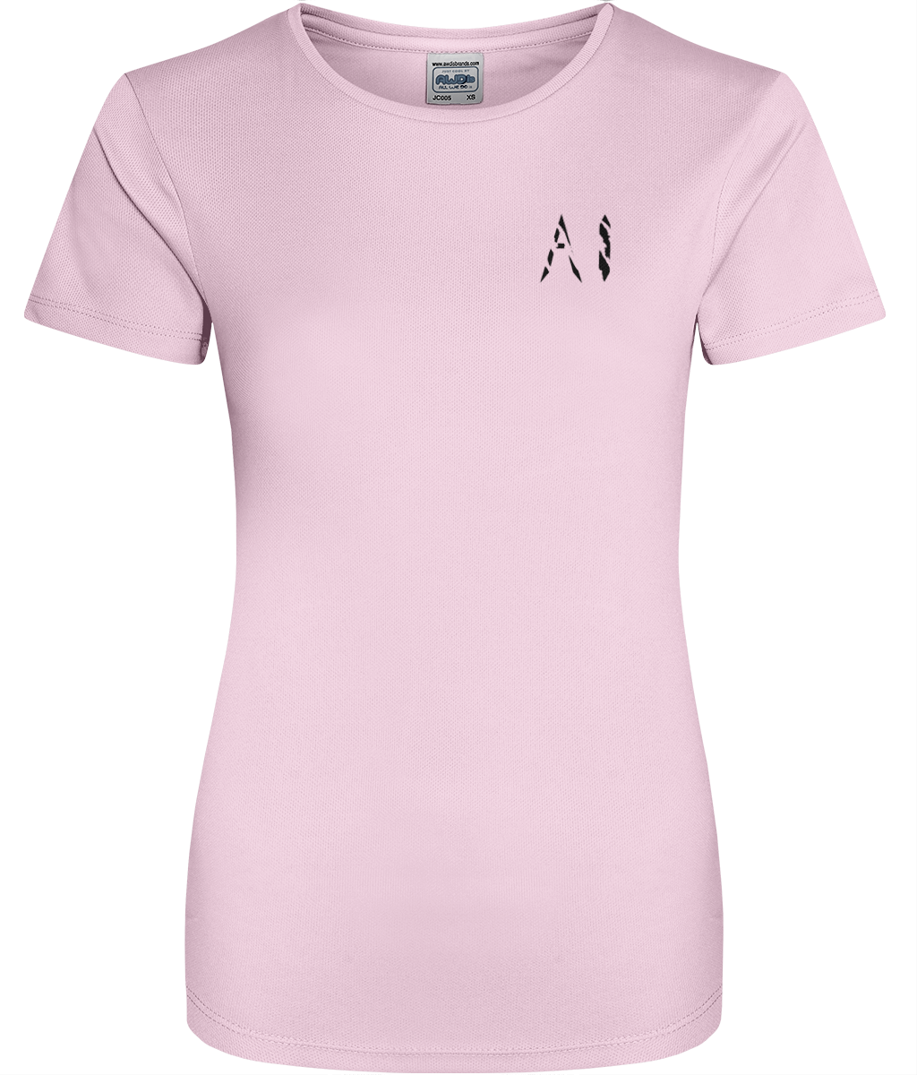 Womens light pink Athletic Sports Shirt with black AI logo on left breast