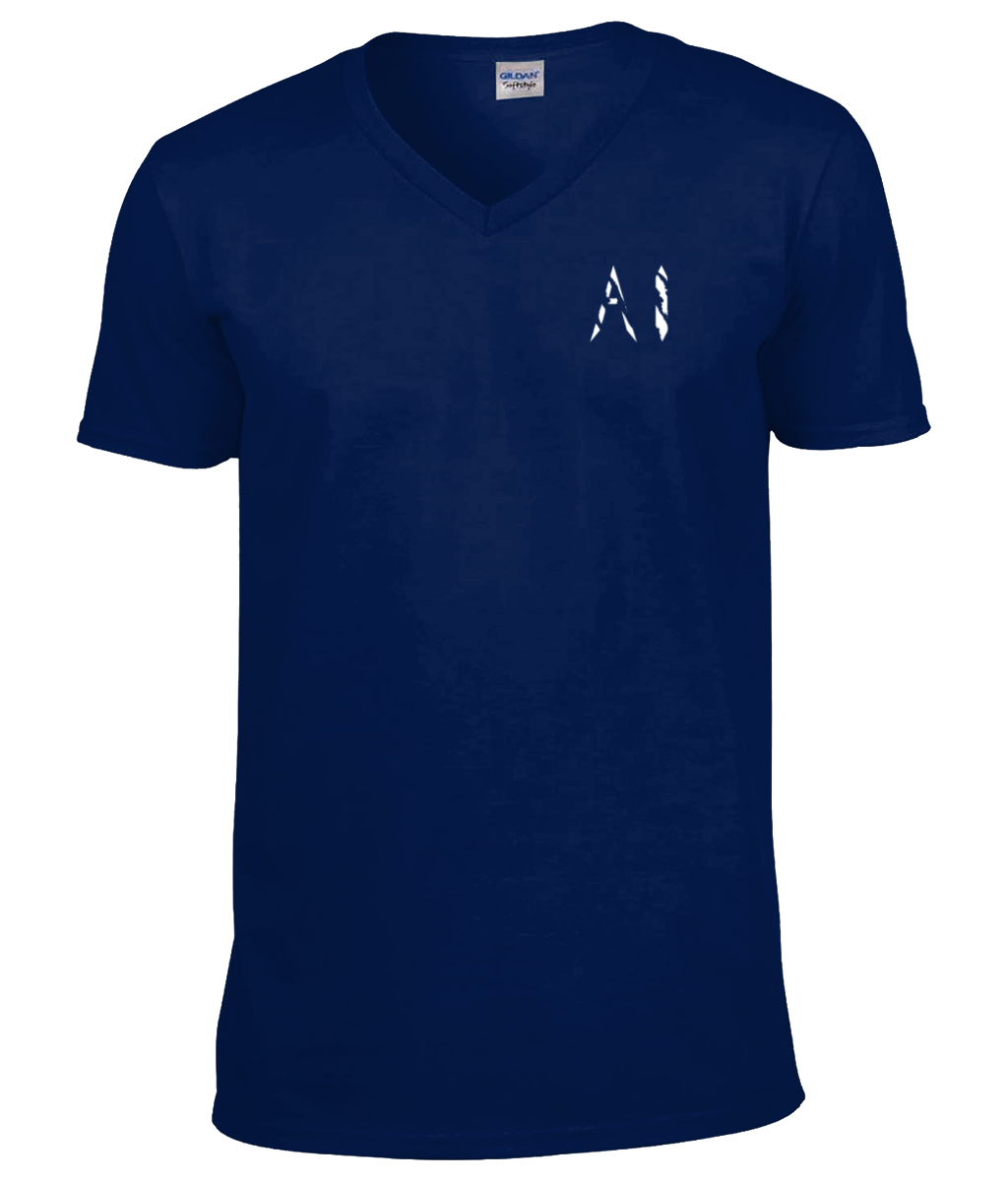Womens navy blue Classic V Neck T-Shirt with black AI logo on left breast