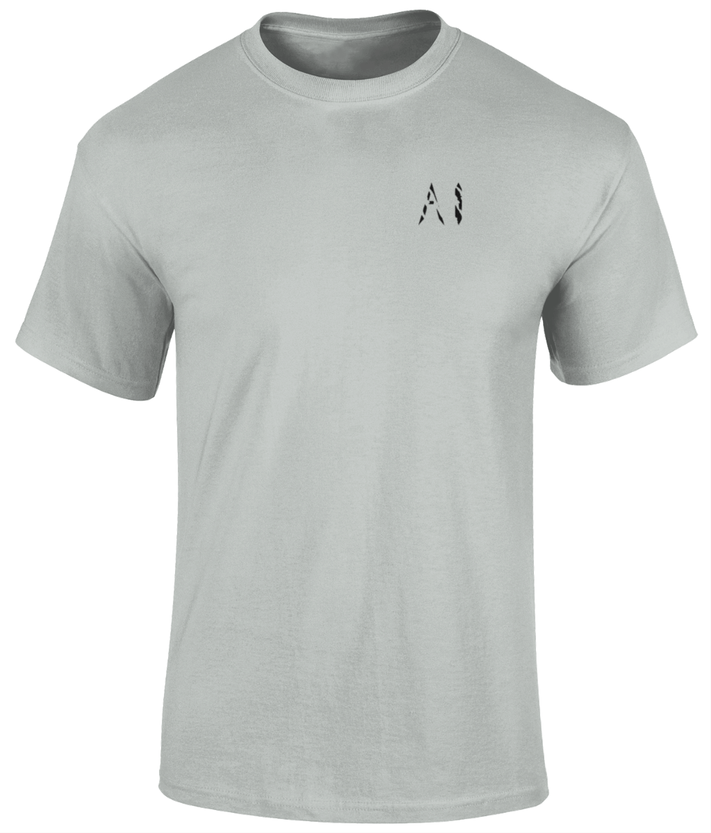 Mens light grey Heavy Cotton T-Shirt with black AI logo on the left chest
