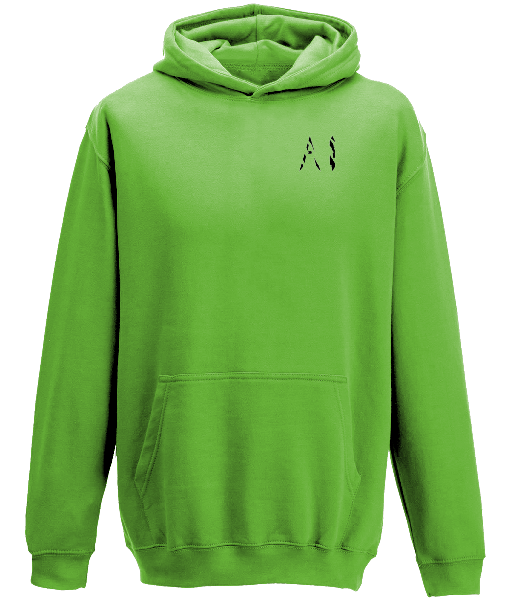 Kids lime green Casual Hoodie with black AI logo on the left chest