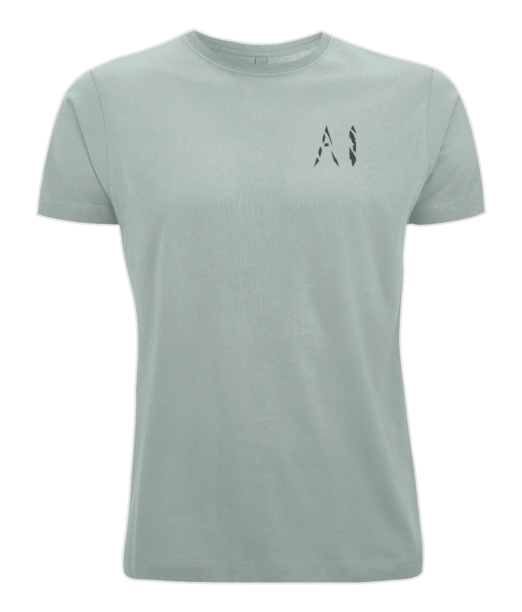Mens light grey Oversized Pump Cover T-Shirt with black AI logo on left chest