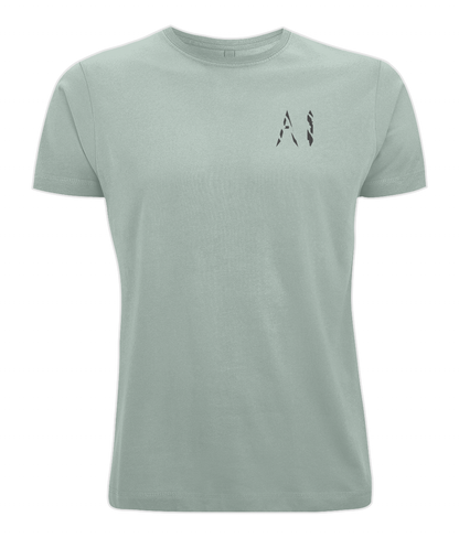 Mens light grey Oversized Pump Cover T-Shirt with black AI logo on left chest