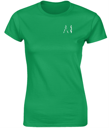 Womens green Fitted Ringspun T-Shirt with White AI logo on left breast