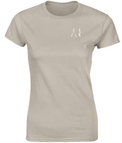 Womens cream Fitted Ringspun T-Shirt with White AI logo on left breast