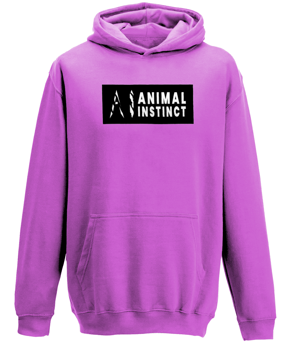 AI Clothing Animal Instinct Purple Hoodie with Black Box and White Writing with White AI Logo