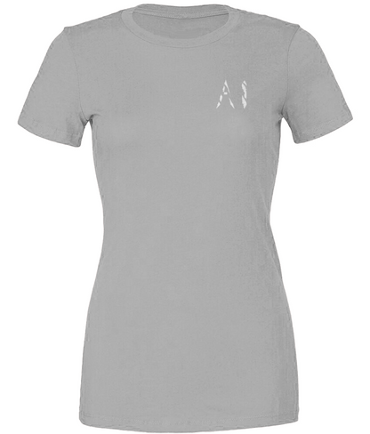 Womens light grey Casual T-Shirt with white AI logo on left breast
