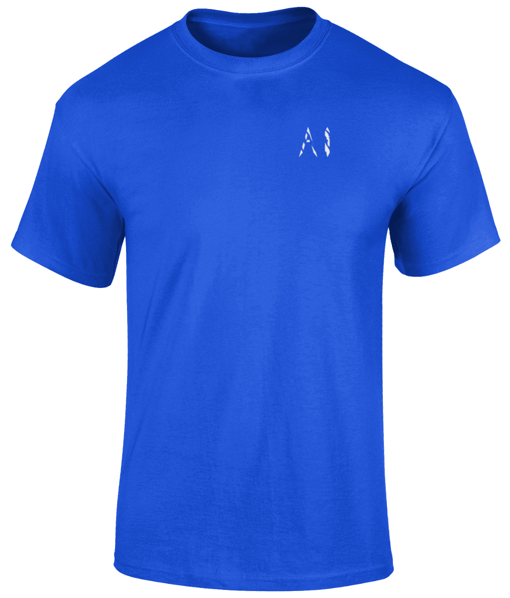 Mens dark blue Heavy Cotton T-Shirt with white AI logo on the left chest