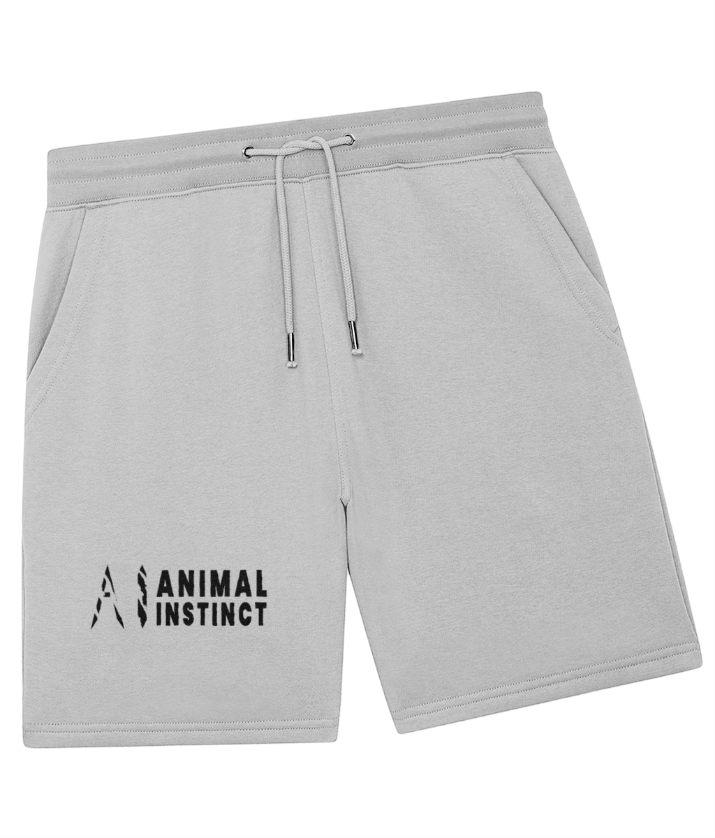 Animal Instinct Trainer Shorts in light grey with black AI logo and animal instincts written in black on the lower left leg
