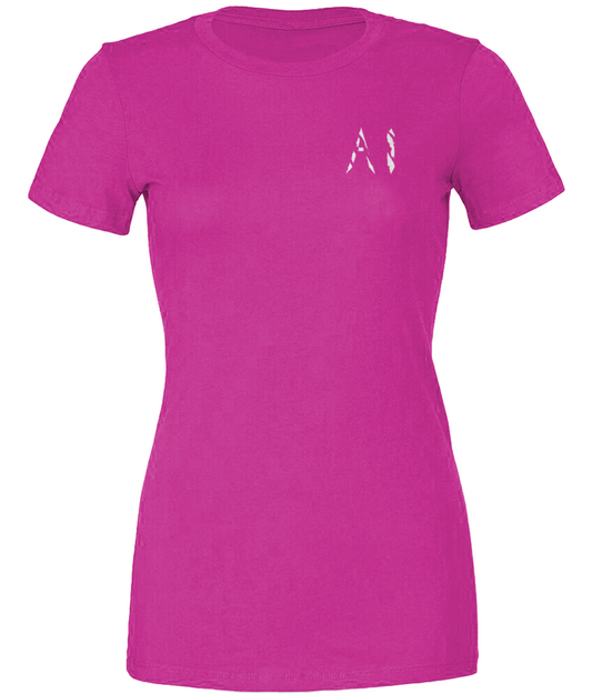 Womens purple magenta Casual T-Shirt with white AI logo on left breast