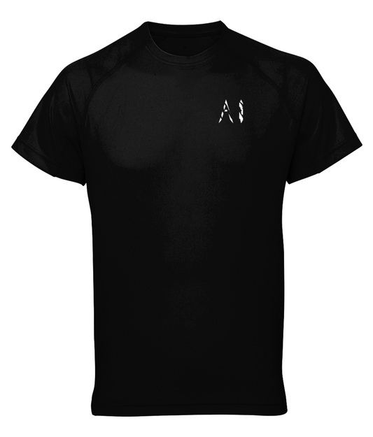 Mens black Athletic Performance Top with White AI logo on the left chest